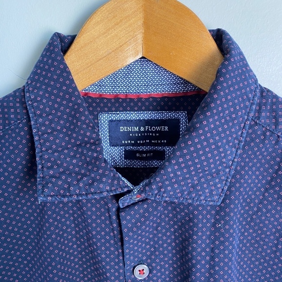 Denim & Flower Men's Purple Allover Micro Houndstooth LS Button Shirt Medium - Picture 5 of 14